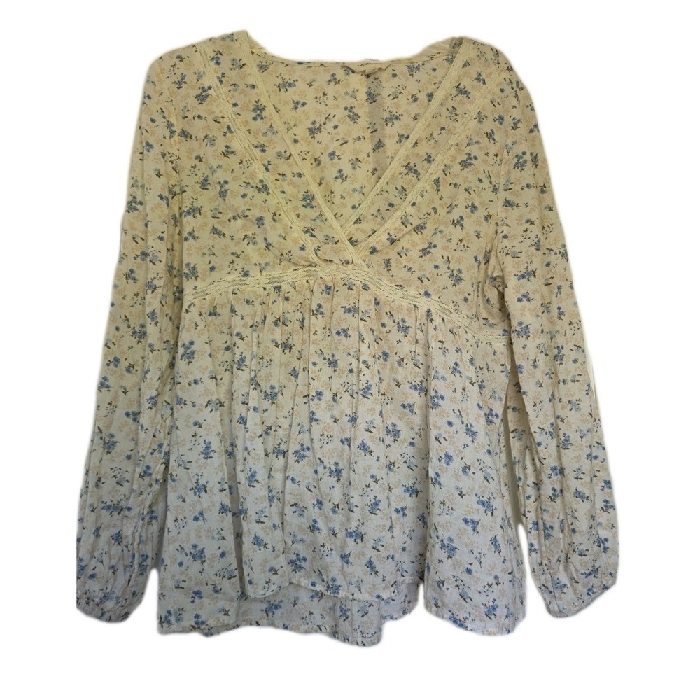 Lucky Brand Women Milkmaid Babydoll Peplum Top Boho Y2K Casual Coquette Large